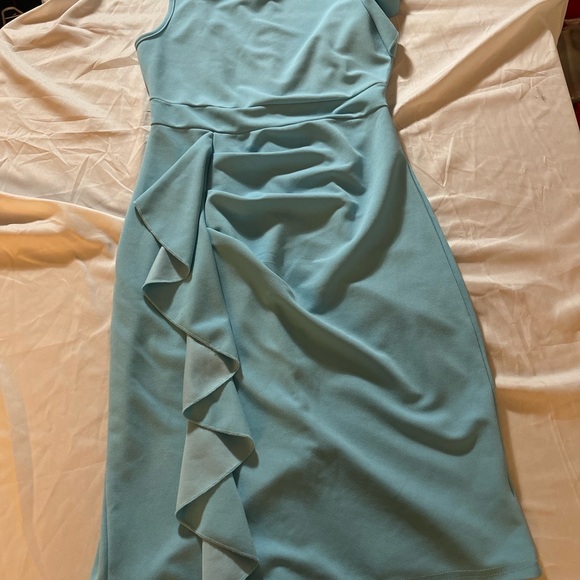 Women’s Sheath Dress Ruffle Front Sleeveless Knee Length Medium Lined Back Zip - Picture 12 of 12